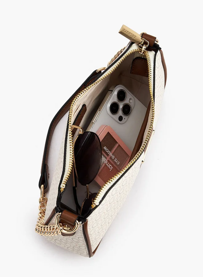 سيليست Monogram Print Shoulder Bag With Zip Closure
